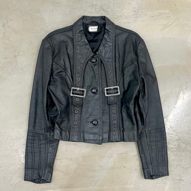  belt details sheepskin leather jacket