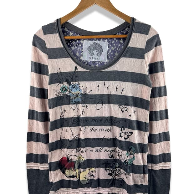 JPN 그런지 펑크 핑크 스트라이프 롱슬리브1817