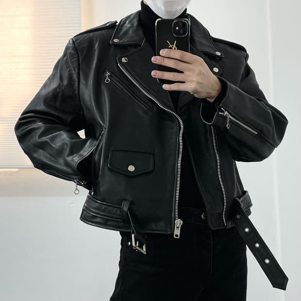 L REBEL 소가죽 크롭 헤비 라이더 자켓