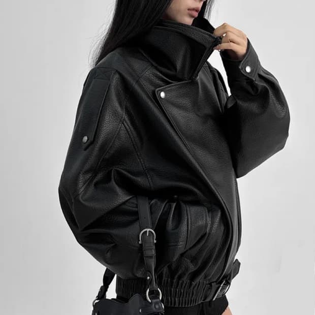 블랙업 티쿠 더블카라 벨트 라이더 자켓