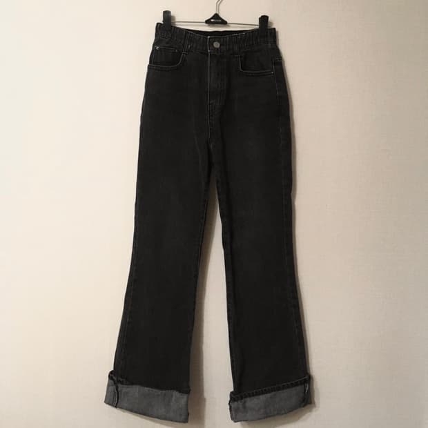 roll up black denim boots cut pants