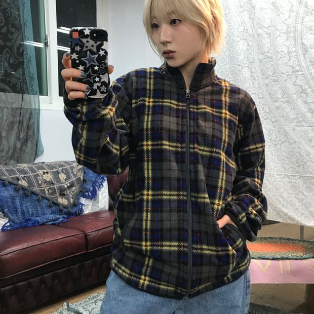 유니클로 체크 후리스 