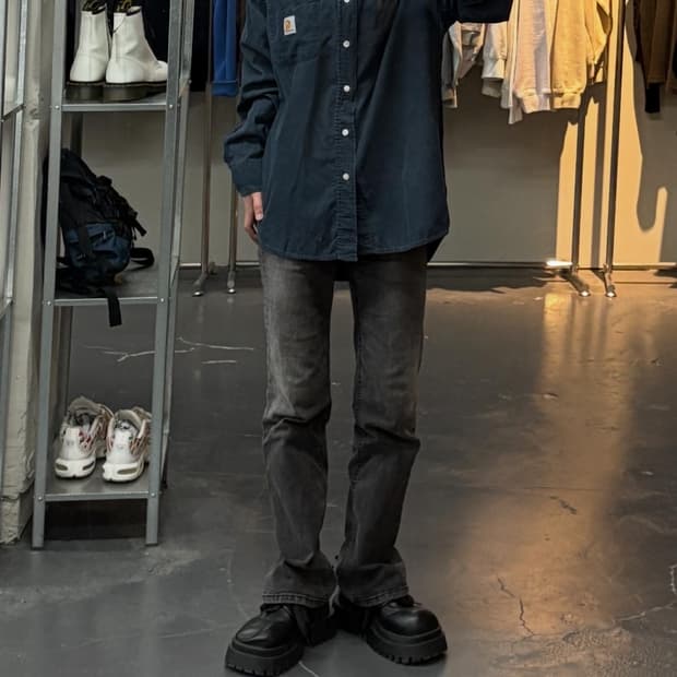 칼하트 코듀로이 네이비 워크셔츠 A2867