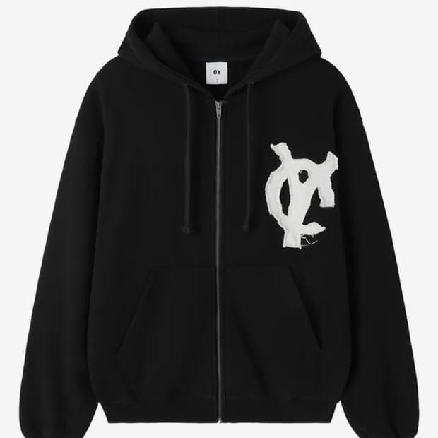 OY LOGO PATCH HOODIE ZIP UP - BLACK