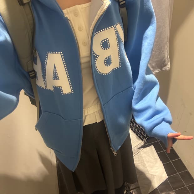 톰스벌스데이  베이비 로고 큐빅 후드집업 스카이