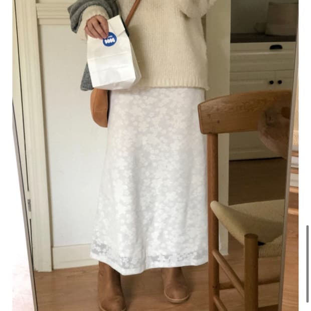 플라워 자가드 롱 스커트