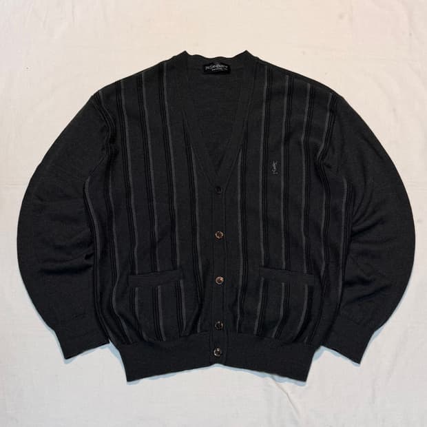 90s YSL 입생로랑 아카이브 스트라이프 울 가디건 차콜