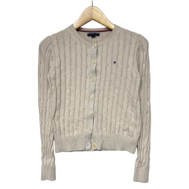 타미힐피거 로고 케이블 라운드 니트 가디건
