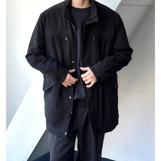 Stand collar soft touch volume blouson