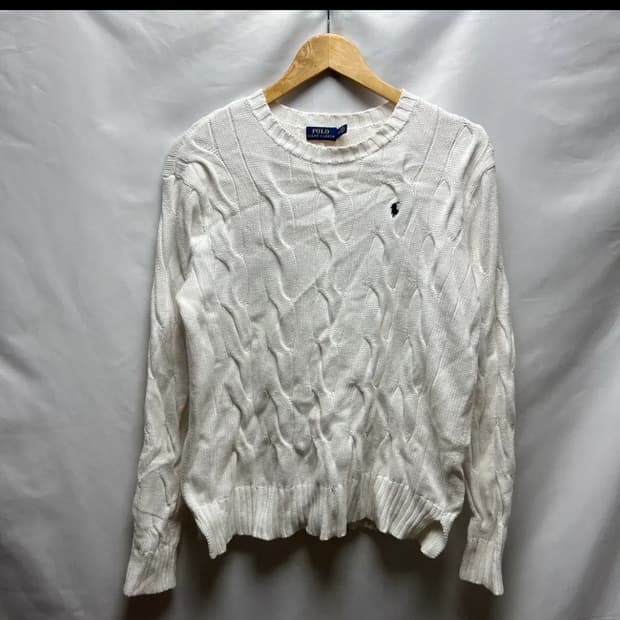 [정품/우먼스M] 폴로 랄프로렌 화이트 케이블 꽈배기 니트