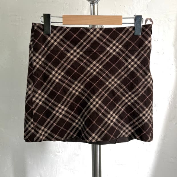 Burberry 버버리 블루라벨 브라운 체크 울 미니 스커트