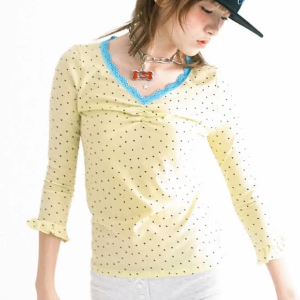샵페어리 mini heart lace top lemon 레몬