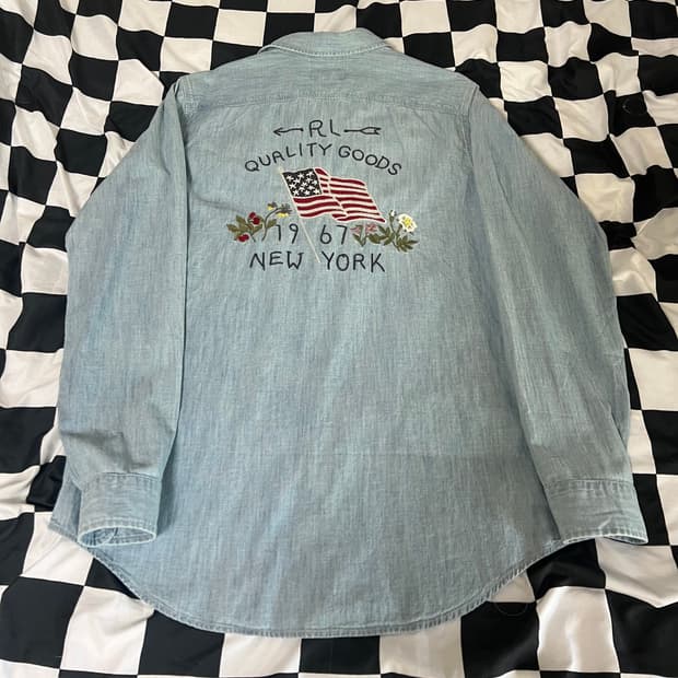 폴로 성조기자수 샴브레이워크셔츠 m(100)사이즈