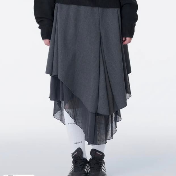 미세키서울 언발란스 레이어드 스커트 차콜 1사이즈