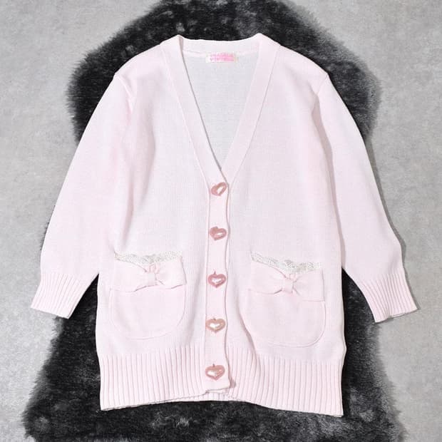 트랄라라 고전 대대장 딸기우유 하트단추 리본 가디건