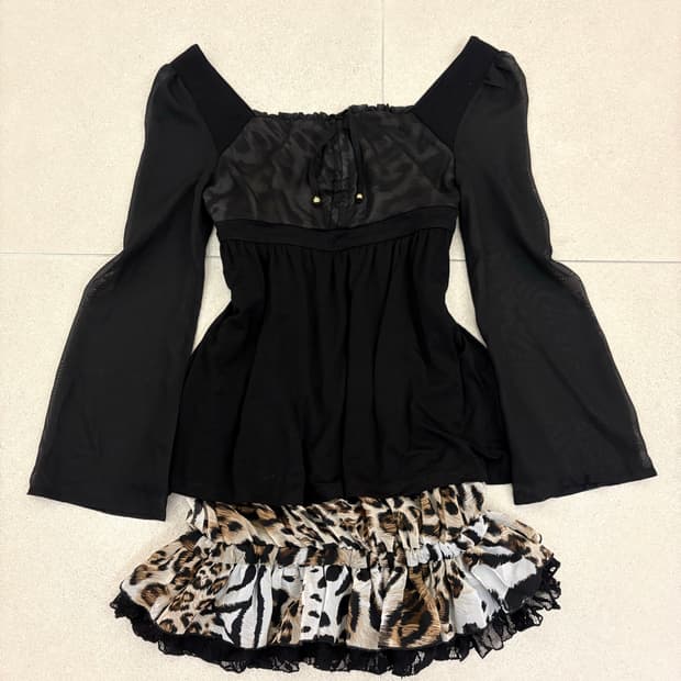 블랙 레오파드 시스루 원피스