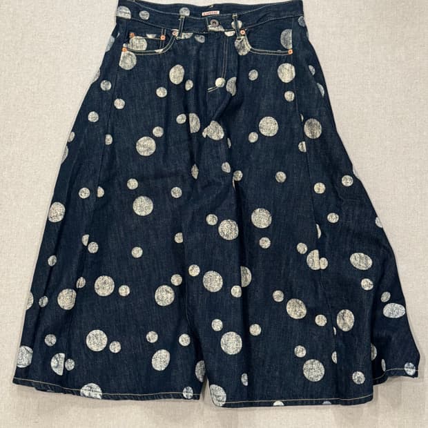 캐피탈 인디고 도트 데님 와이드 스커트 팬츠