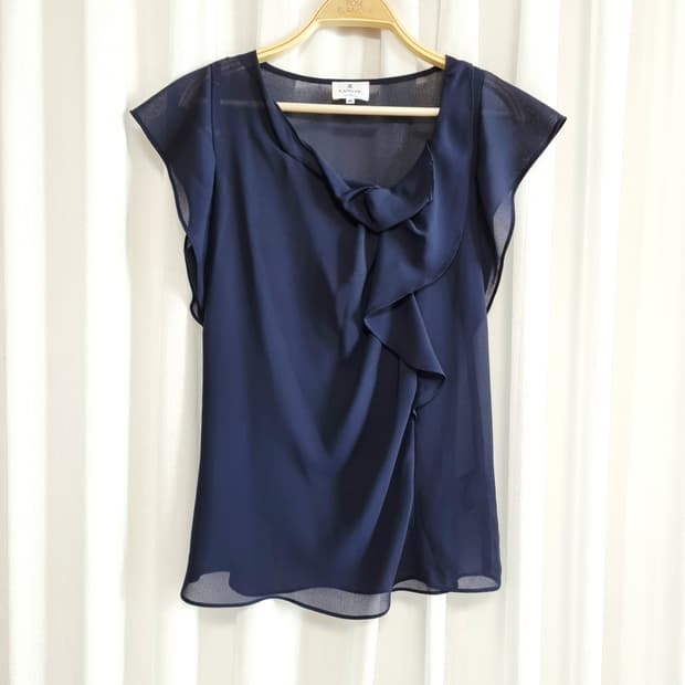 랑방온블루 셔링 드레이프 진네이비 시스루 블라우스 (55/38) 상태최상