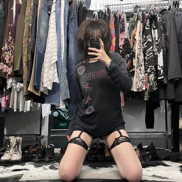 네이비 프린팅 롱슬리브