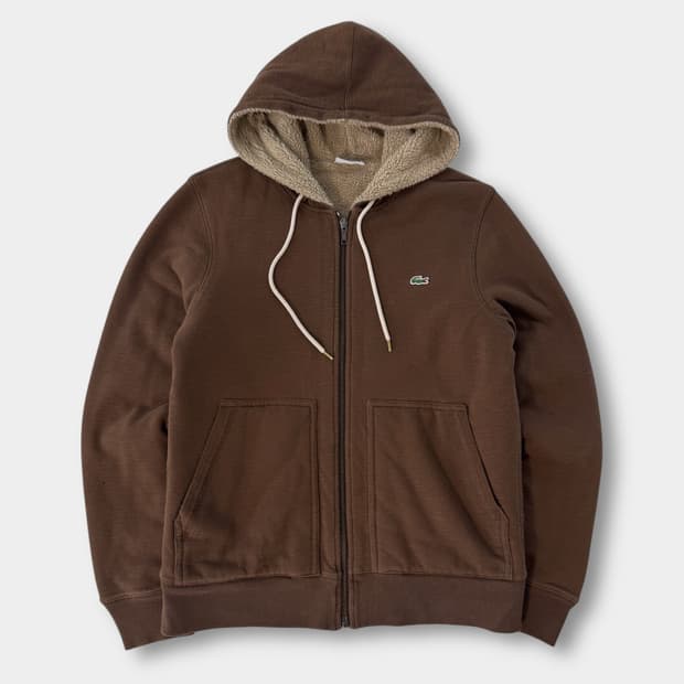 라코스테 루즈핏 브라운 양털라이닝 후드집업 