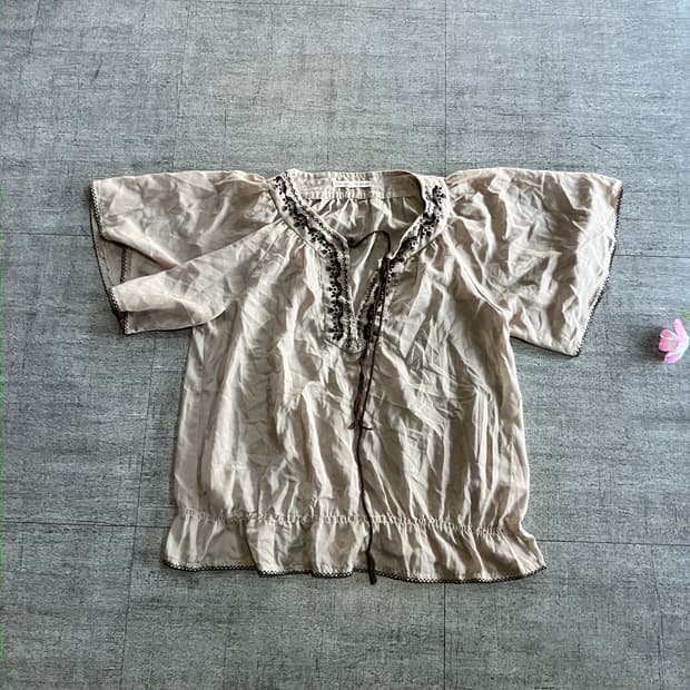 일본빈티지 90ans 하구미모리걸 할메카지 보헤미안 반팔블라우스