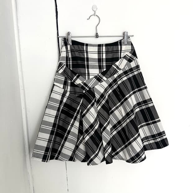 Black Check Panel Detail Midi Skirt