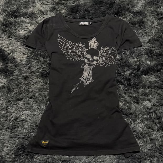 크로스 날개비즈디테일 y2k 반팔