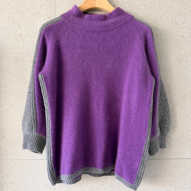 퍼플 울 캐시미어 혼방 여성 반목 8부소매 니트 블라우스