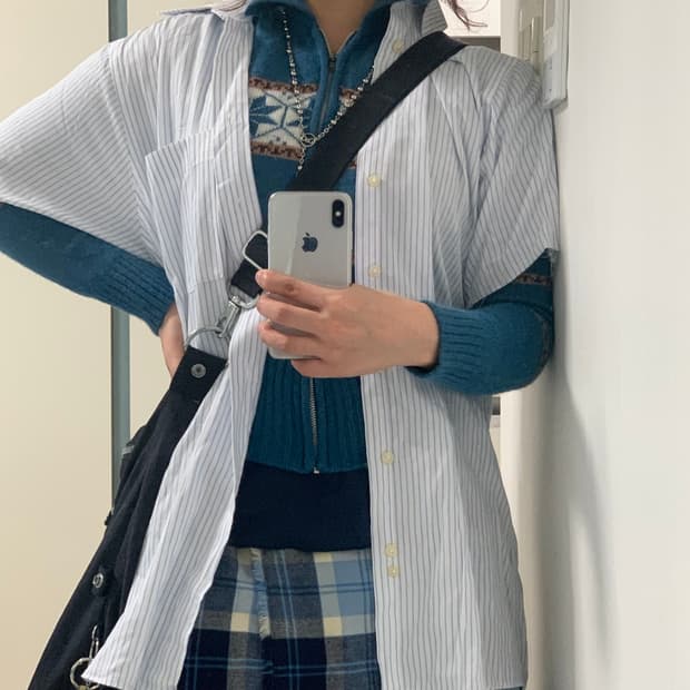 빈티지 블루 니혼진/프레피 코디세트