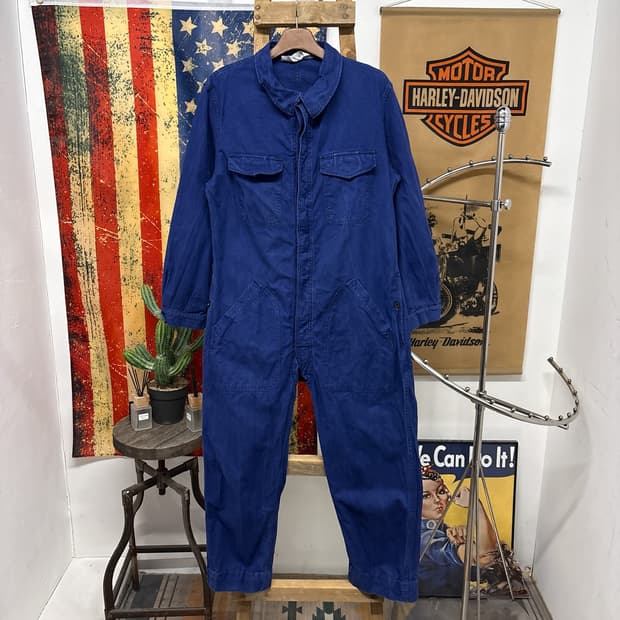 90s 프렌치 워크웨어 커버올 코튼트윌 점프수트 잉크블루 N953