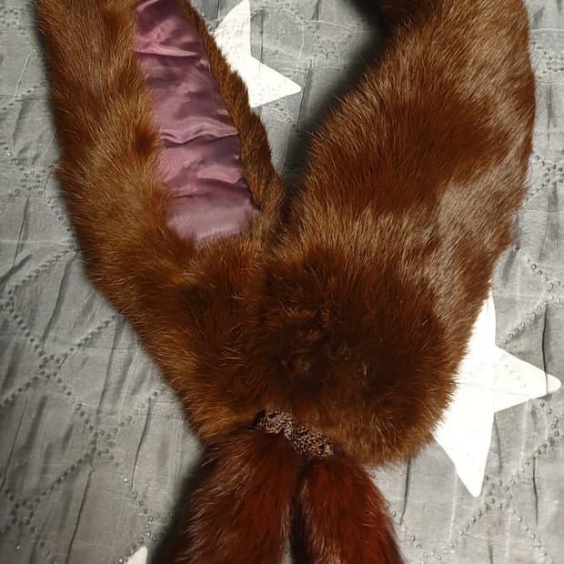 리얼 밍크 퍼 목도리 브라운