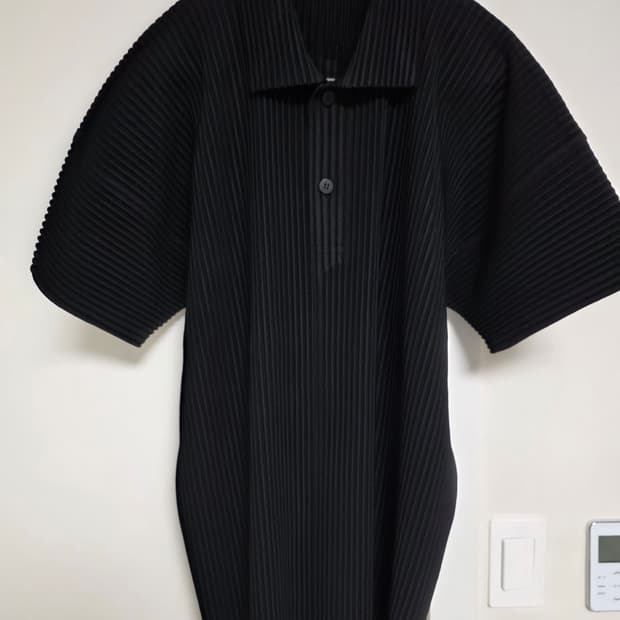 옴므플리세/오버핏 피케 반팔 블랙/3