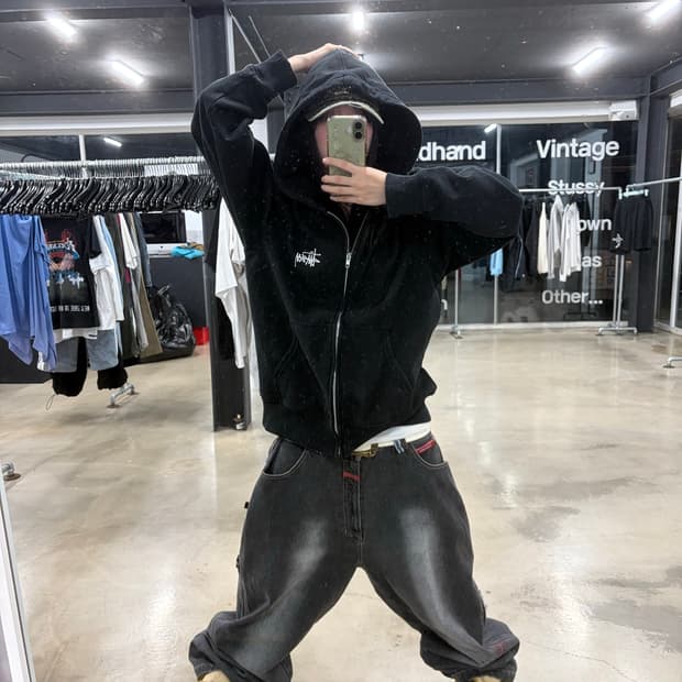 스투시 베이직 검정 후드집업