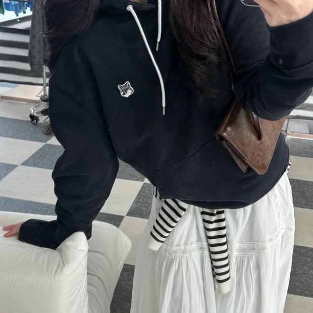 메종키츠네 그레이 폭스헤드 블랙 후드티 