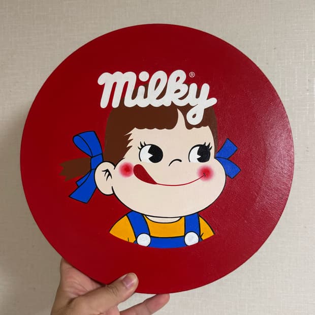 직접 그린 밀키 페코짱 캔버스 원형 액자 판넬 30cm