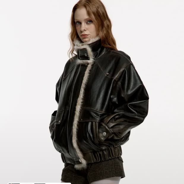 러프넥 워싱 레더 무스탕 S