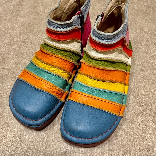빈티지 레인보우 무지개 패치워크 모리걸 오리엔탈 신발 부츠