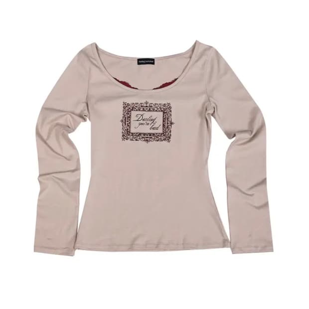 달링유어배드 레이스 프레임 티셔츠 베이지