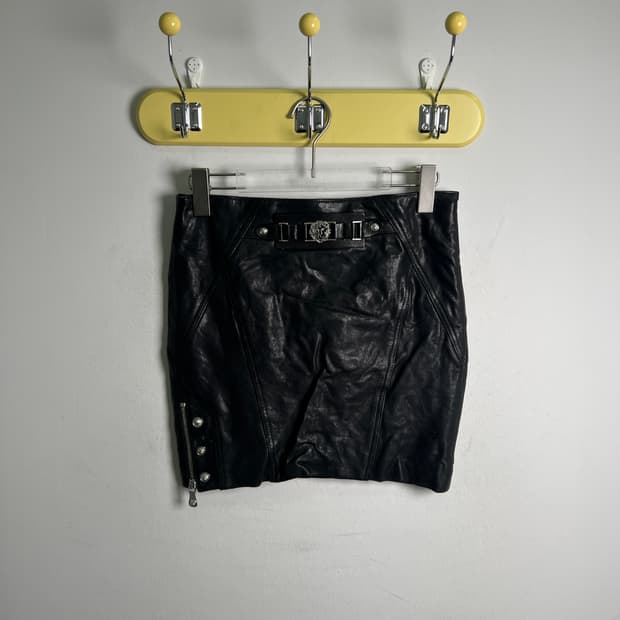 베르수스 베르사체 라이온 헤드 버클 레더 미니 스커트 36