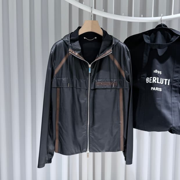 (A/46) / 벨루티 로고 패치 레더 후드 자켓