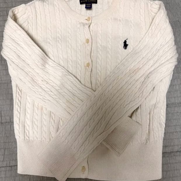 폴로 화이트 아이보리 케이블 가디건 M 8-10
