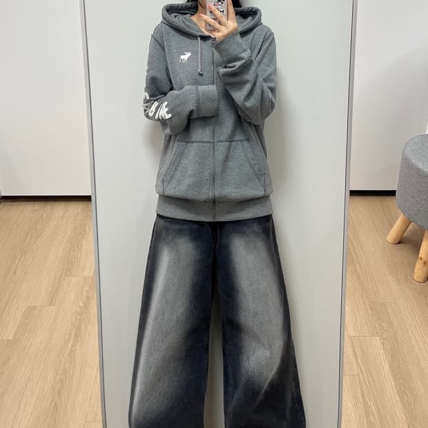 아베크롬비 사슴로고 그레이 후드집업
