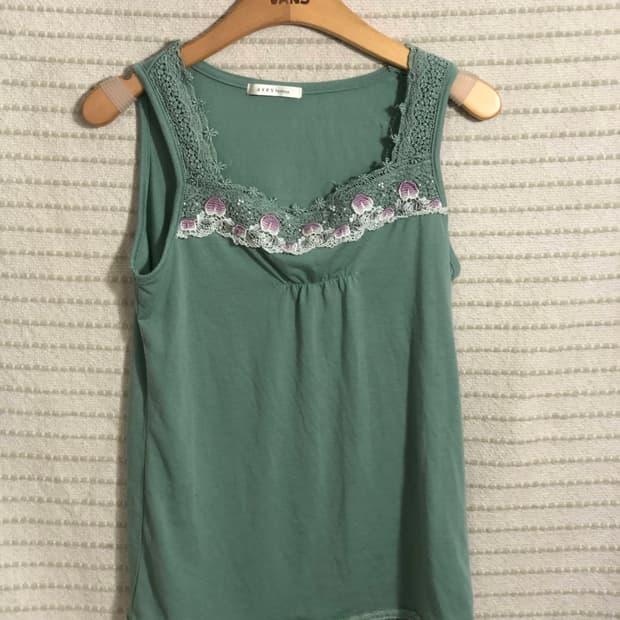 엑시즈팜 빈티지 그린 민소매 티셔츠 모리걸 레이어드 나시