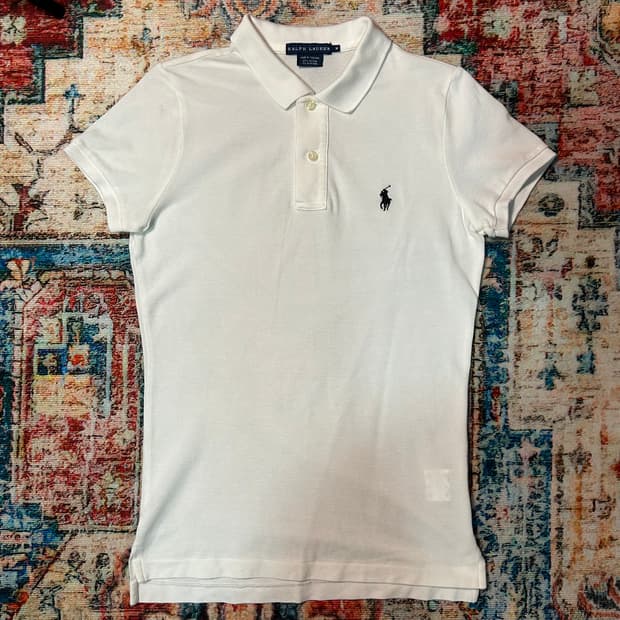 [M] 랄프로렌 슬림핏 화이트 포니 로고 카라 반팔