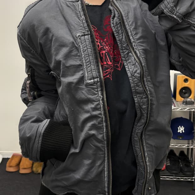 올드 빈티지 코튼 블루종 자켓 그레이