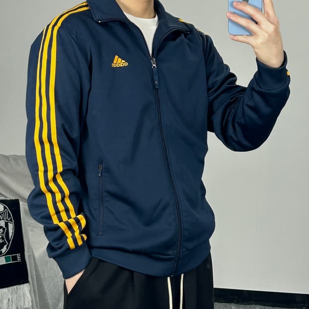 아디다스 옐로우 사이드라인 네이비 트랙탑 져지 XL