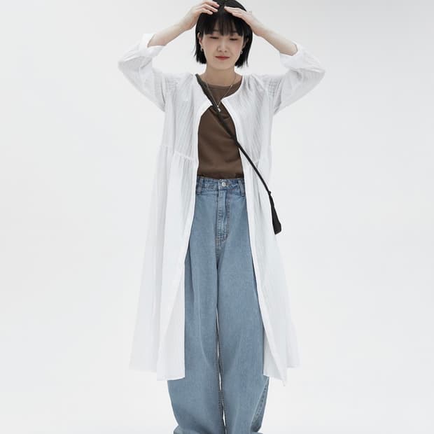 baon 롱 셔츠 원피스+반팔티 (블라우스 원피스)