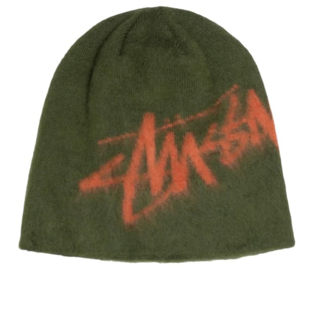 스투시 비니 브러쉬드 아웃 스탁 스컬캡 비니 올리브