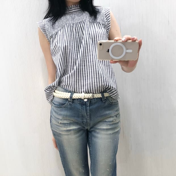 stripe frill blouse