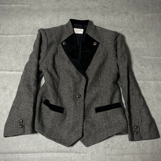 (La paix)velvet collar tweed jacket